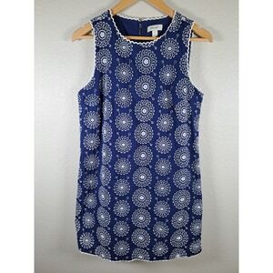 On 34th Womens Blue White Eyelet Embroidered Sleeveless Shift Dress Size M
